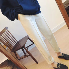 High Waist Thick Warm Pants Women Ankle-Length Chic Casual Autumn Winter Fashion Trousers