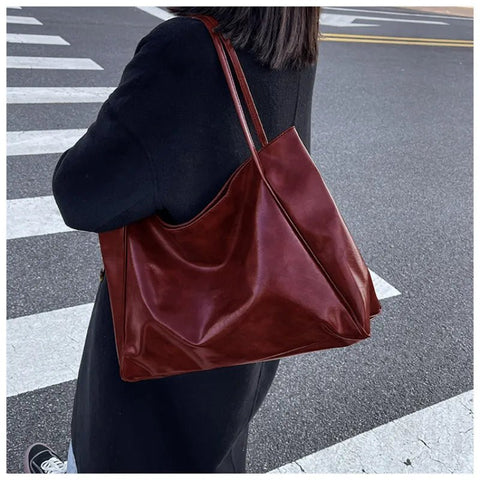 Tote Bag Women Soft PU Leather Large Capacity Underarm Retro Crossbody Shoulder Casual Portable Purse