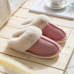 Plush Fur Slippers Women Cotton Winter Warm Bedroom Non-Slip Indoor Comfortable Casual Shoes