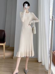 Mermaid Knit Maxi Dress Women A-Line Slim Thick Casual Elegant Party Winter Fashion Dress