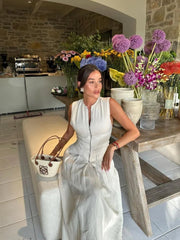 Maxi Dress Women High Waist Sleeveless Elegant O-Neck A-Line Casual Office Party Dress