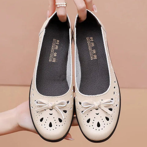Flats Women Soft Leather Cut Out Slip On Casual Sandals Spring Summer Comfortable Footwear Shoes