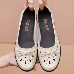 Flats Women Soft Leather Cut Out Slip On Casual Sandals Spring Summer Comfortable Footwear Shoes