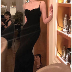 Spaghetti Strap Midi Dress Women Slim Elegant Evening Party Casual Chic Fashion Dress