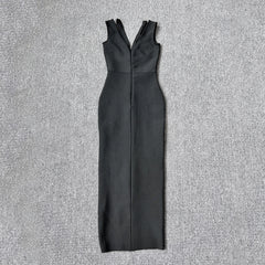 Elegant Bandage Dress New Fashion Sexy Sleeveless Bodycon Dress with Split Clubwear Party Midi Dresses