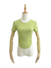 T-Shirt Women Crew Neck Short Sleeve Cotton Ruched Sides Casual Everyday Fashion Tee Top