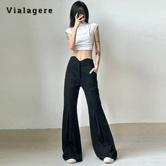 High Waist Flare Pants Women Retro Casual Loose Y2K Streetwear Vintage Fashion Trousers