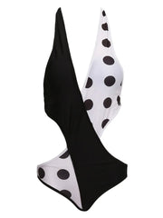 One-Piece Swimsuit Women Polka Dot Patchwork Strap V-Neck Beach Bathing Suit Swimwear Summer