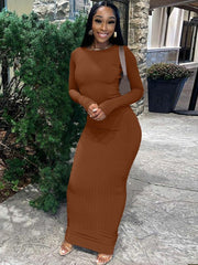 Y2K Bodycon Maxi Dress Women Elegant O-Neck Chic Club Party Streetwear Casual Fashion Dress