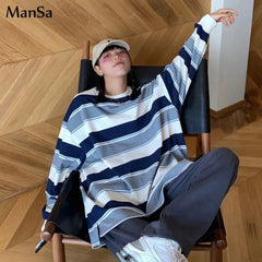 Oversized Sweatshirt Women Loose Chic Striped Back to School Casual Everyday Fashion Top