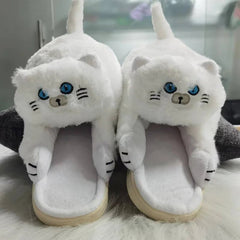 Cat Slippers Plush Cute Cartoon Soft Warm Fuzzy Indoor House Shoes Women Men Winter Furry
