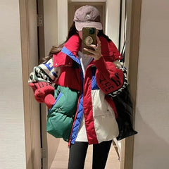Puffer Jacket Women Hooded Letter Stitching Loose Thick 90% Duck Down Warm Winter Coat Outerwear