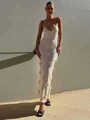 Maxi Dress Women Elegant 3D Flower Sling Deep V-Neck Sleeveless Chic Spring Summer Party Dress