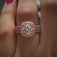 Halo Engagement Ring Women Trendy Cubic Zirconia Brilliant Cut Luxury Promise Jewelry Gift