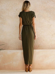 Midi Dress Women Tie-Up Waist Long Drape Wrap Irregular Hem Elegant Casual Fashion Dress