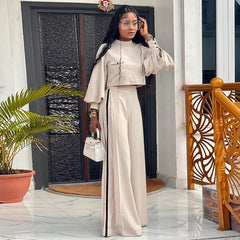 Pant Set Women 2-Piece Stripe Print Long Sleeve Blouse Sheath Matching Casual Spring Autumn Suit