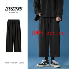 Wide Leg Pants Women Casual Retro Ankle Length Elastic Waist Loose Comfortable Trousers Fashion