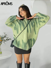 Oversized Sweater Women Long Sleeve Loose Fit Y2K Crew Neck Knitted Pullover Casual Fashion Top