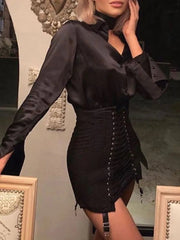 Mini Skirt Women Gothic Y2K Vintage Punk Patchwork High Waist Bodycon Eyelet Lace-Up Aesthetic Fashion