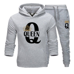 2 Piece Set KING QUEEN Printed Hoodie and Pants For Women & Men Plus Sizes Sportwear