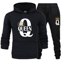 2 Piece Set KING QUEEN Printed Hoodie and Pants For Women & Men Plus Sizes Sportwear