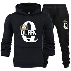 King Queen Print Hoodie & Pants Set Unisex 2-Piece Plus Size Couple Casual Sportswear Fashion