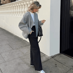 Oversized Jacket Women V-Neck Wool Blend Short Casual Streetwear Blazer Coat Fall Winter Chic