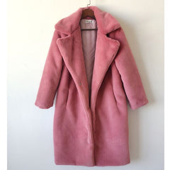 Faux Rabbit Fur Coat Women Thick Warm Vegan Winter Casual Elegant Outerwear Fashion