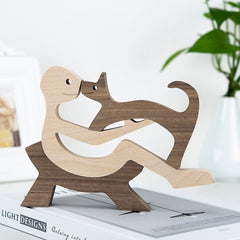 Wooden Dog Figurine Sculpture Family Puppy Table Ornament Home Office Decor Gift