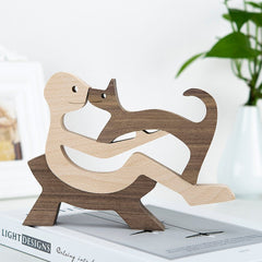 Wooden Dog Figurine Sculpture Family Puppy Table Ornament Home Office Decor Gift