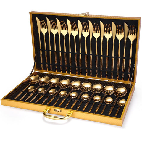 Gold Dinnerware Set 24-Piece Stainless Steel Silverware Dishwasher Safe Home Kitchen Gift