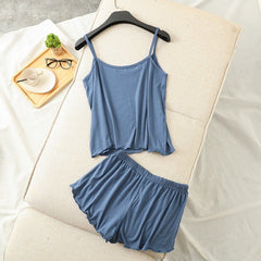 Pajama Set Women Thin Loose Shorts Camisole 2-Piece Casual Loungewear Sleepwear Fashion
