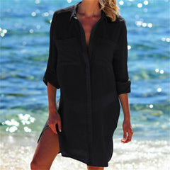 Women's Button Down Shirt Crinkle Chiffon Swimsuit Cover Up