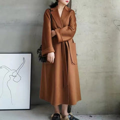 Double Breasted Wool Coat Women Long Elegant Warm Autumn Winter Outerwear Fashion