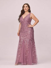 Plus Size Sequin Cocktail Dress Women Double V-Neck Sleeveless Elegant Party Prom Fashion