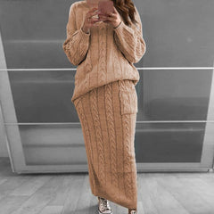 Long Sleeve Knit Sweater & Skirt Set Women Pullover Warm Casual Winter Fashion Outfit