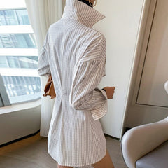 Long Sleeve Korean Patchwork Ruffle Shirt Women Casual Chic Elegant Spring Fashion Top