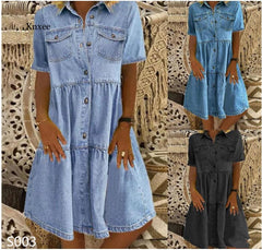 Plus Size Vintage Denim Maxi Dress Women Casual Boho Knee Length Beach Vacation Summer Fashion