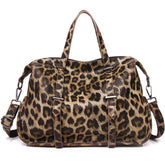 Women Large Capacity Top-handle Bag Leopard Pattern Genuine Leather Handbag