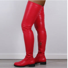 PU Leather Over Knee Boots Women Low Heel Comfortable Casual Autumn Fashion Shoes
