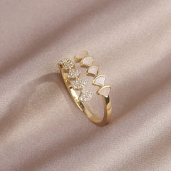 Zircon Adjustable Ring Women 14K Gold Plated Elegant Casual Fashion Jewelry Gift
