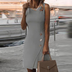 Plus Size Retro Sleeveless Dress Women Slim Fit Button Elegant Casual Spring Summer S-3XL