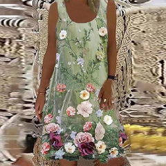 Plus Size Floral Print A-Line Midi Dress Women Sleeveless Loose Casual Summer S-5XL Fashion