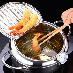 Japanese Deep Fryer Pot Stainless Steel Tempura Thermometer Lid Kitchen Cooking Accessory Tool
