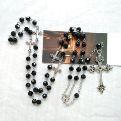 Black Crystal Long Rosary Pendant Necklace Women Elegant Casual Fashion Jewelry Gift