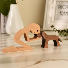 Wooden Dog Figurine Sculpture Family Puppy Table Ornament Home Office Decor Gift