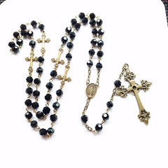 Black Crystal Long Rosary Pendant Necklace Women Elegant Casual Fashion Jewelry Gift