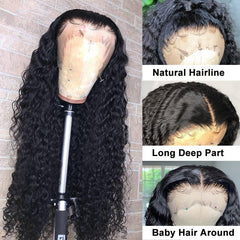 Deep Wave Lace Front Wig Human Hair 30-40 Inch Wavy Swiss Lace Natural Fashion