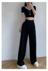Wide Leg Suit Pants Women Brown Classic Casual Office Elegant Fashion Trousers
