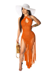 Halter Crochet Beach Cover Up Women String Back Casual Summer Swimwear Fashion Dress